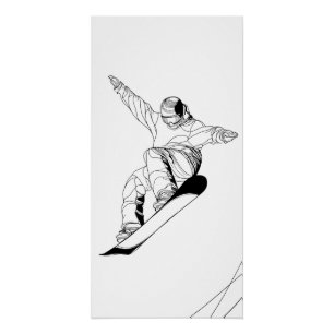 Pôster Ilustração de arte linear minimalista de um snowbo