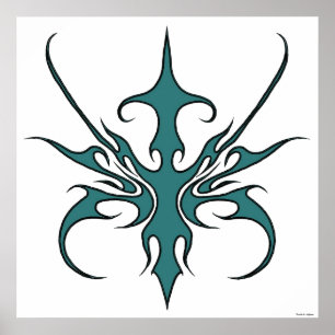 Poster Ilustração de Arte Linear Tribal Aquamarina Feroz