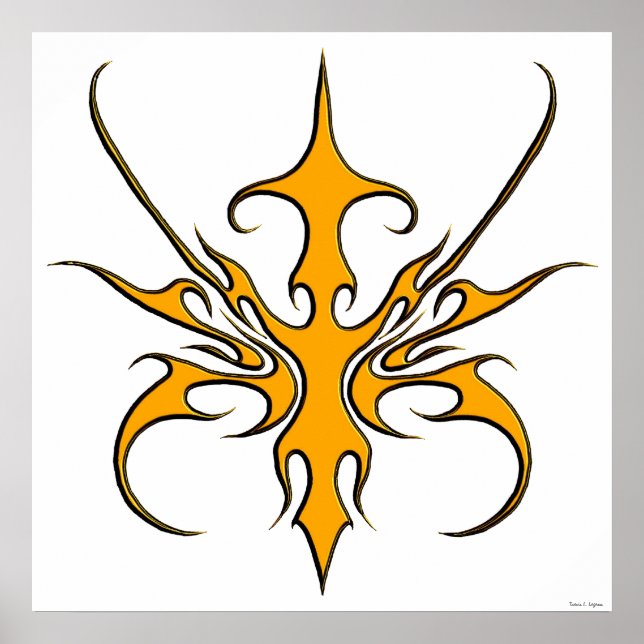 Poster Ilustração de Arte Linear Tribal Laranja Feroz (Frente)