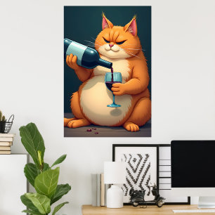 Poster Ilustração de Arte Moderna do Gato Bêbado de Luxo