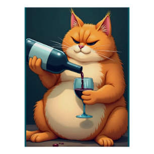 Pôster Ilustração de Arte Moderna do Gato Bêbado de Luxo