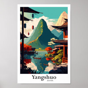 Poster Ilustração de arte Viagem da China Yangshuo
