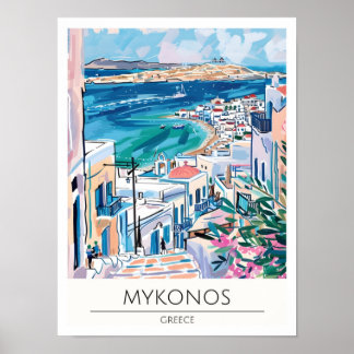 Poster Ilustração de Arte Vintage de Viagem Mykonos Gréci