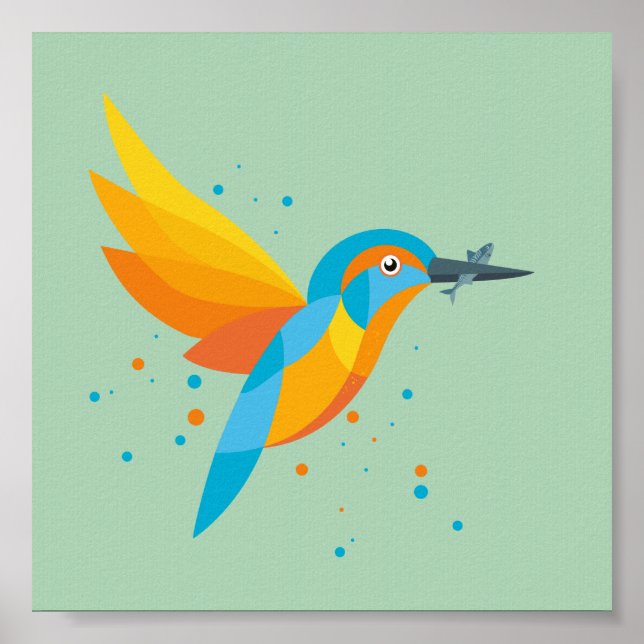 Poster Ilustração de aves - Kingfisher (Frente)