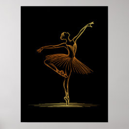 Poster Ilustração de Bailarina de Arte de Linha Dourada E