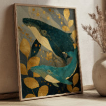 Ilustração de Baleia Azul Naval e Dourada Kintsugi