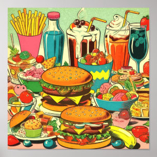 Poster Ilustração de banda desenhada na Comida