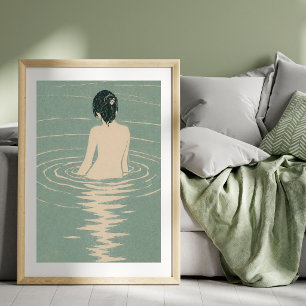 Poster Ilustração de Banho Japonês   Madeira Japonesa Vin