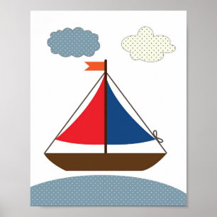 Poster Ilustração de barco de berçário para quartos com t