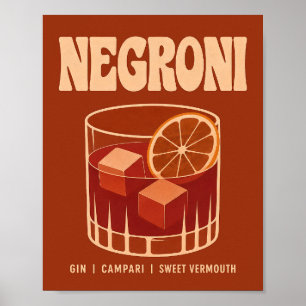 Poster Ilustração de Bebida Negroni Laranja Queimada Vint