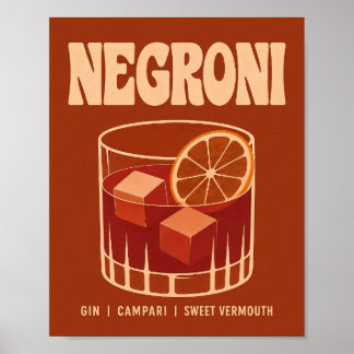 Poster Ilustração de Bebida Negroni Laranja Queimada Vint