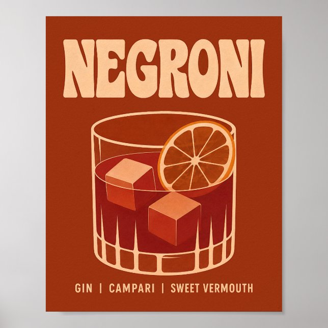 Poster Ilustração de Bebida Negroni Laranja Queimada Vint (Frente)