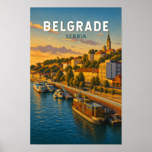 Poster Ilustração de Belgrado Sérvia Viagem Arte Vintage