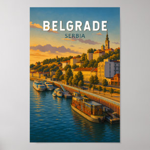 Poster Ilustração de Belgrado Sérvia Viagem Arte Vintage