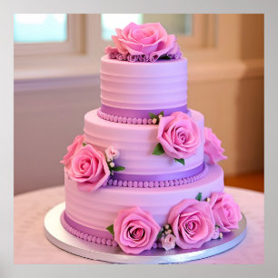 Poster Ilustração de Bolo de Casamento Luxuoso – Floral E