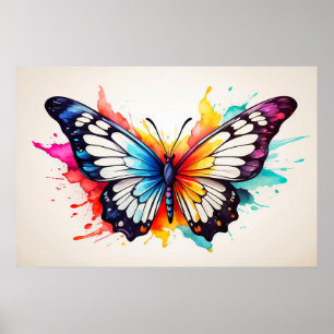 Poster Ilustração de Borboleta em Doodle Vintage Fofo