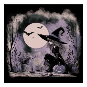 Pôster Ilustração de Bruxa de Halloween