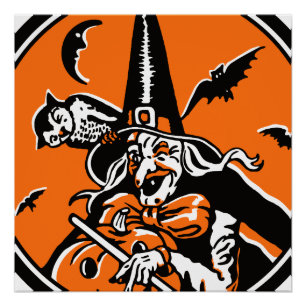 Pôster Ilustração de Bruxa e Coruja do Halloween