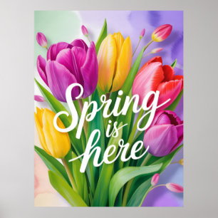 Poster Ilustração de Buquê de Tulipas "A Primavera Chegou