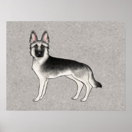 Poster Ilustração de cachorro alemão Sable Prata Fofo