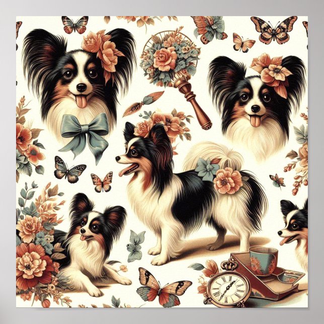 Poster Ilustração de Cachorro Cachorro Cachorro Papillon (Frente)