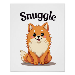 Pôster Ilustração de cachorro fofo pomerânia Snuggle Vint