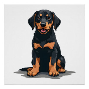 Pôster Ilustração de Cachorro Preto e Marrom Vista Poster
