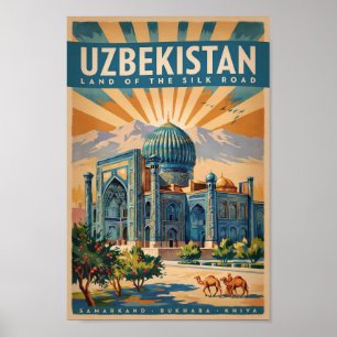 Poster Ilustração de Camelo do Uzbequistão Arte de Viagem