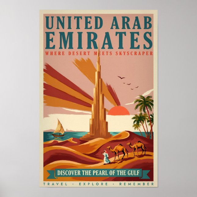 Poster Ilustração de Camelo dos Emirados Árabes Unidos Bu (Frente)