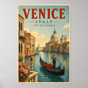 Poster Ilustração de Canais de Veneza Itália Arte de Viag