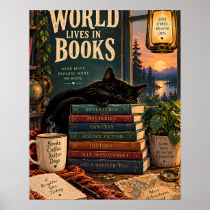 Poster Ilustração de Cantinho de Livros Aconchegante com
