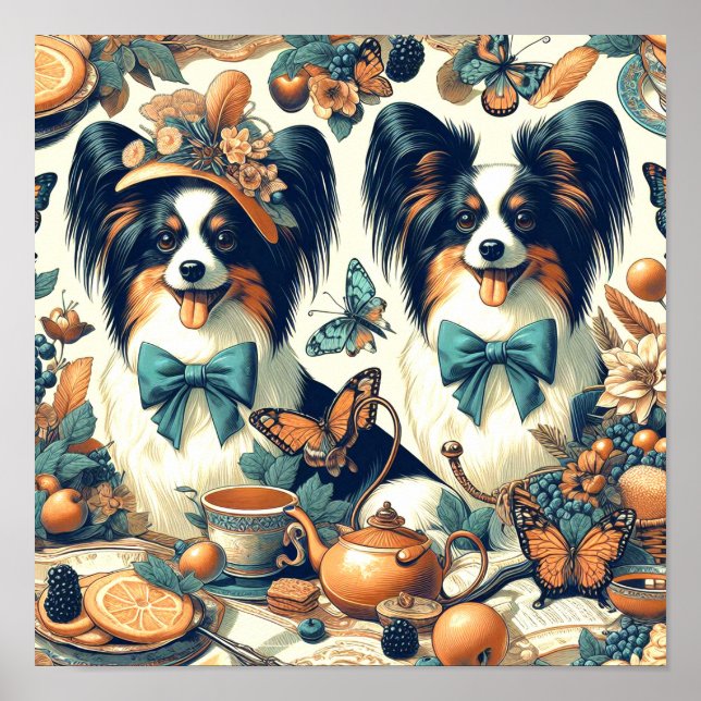 Poster Ilustração de Cão Papillon Bonito (Frente)