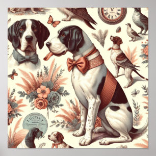 Poster Ilustração de Cão Vintage Braque Français