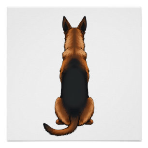Pôster Ilustração de Cão Vista Traseira do Pastor Alemão