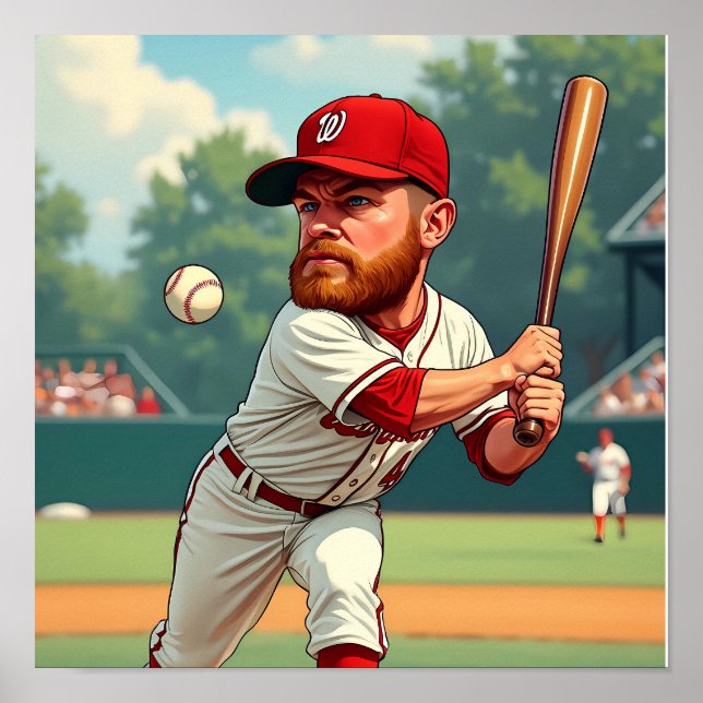 Poster ''Ilustração de caricatura do beisebol americano (Frente)