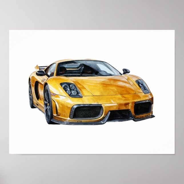 Poster Ilustração de Carro Amarelo WaterColor (Frente)