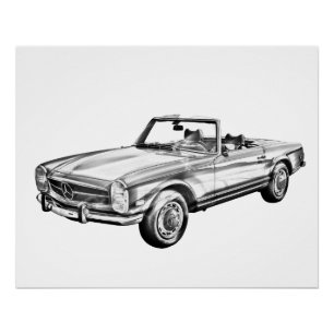 Pôster Ilustração de carro conversível Mercedes Benz 2