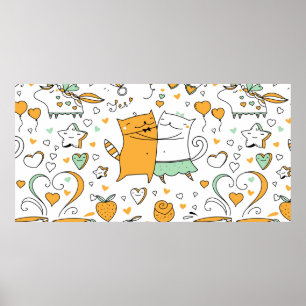 Poster Ilustração de casal de gatos. cartoon gatinhos i