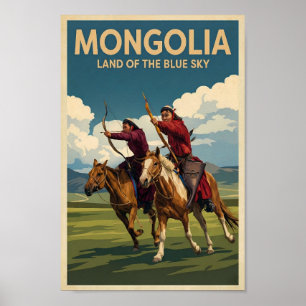 Poster Ilustração de Cavaleiros da Mongólia Arte de Viage