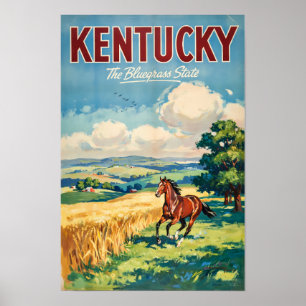 Poster Ilustração de Cavalos de Kentucky Arte de Viagem V