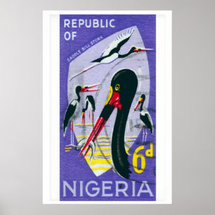 Poster Ilustração de Cegonha Bico de Sela Nigéria 1960-70