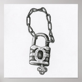 Poster Ilustração De Chave De Vintage E Bloqueio