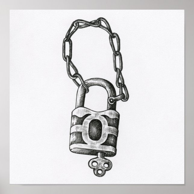 Poster Ilustração De Chave De Vintage E Bloqueio (Frente)