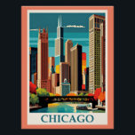Pôster Ilustração de Chicago Vintage<br><div class="desc">A ilustração colorida da cidade vintage de Chicago,  a arte deco.</div>