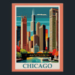 Pôster Ilustração de Chicago Vintage<br><div class="desc">A ilustração colorida da cidade vintage de Chicago,  a arte deco.</div>