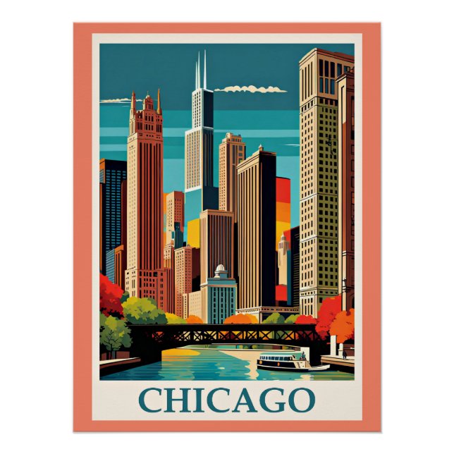 Pôster Ilustração de Chicago Vintage (Frente)