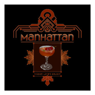 Pôster Ilustração de Cocktail Retro Manhattan