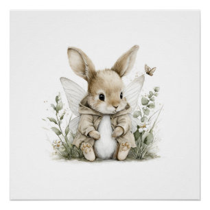 Pôster Ilustração de coelhinho fada em aquarela doce