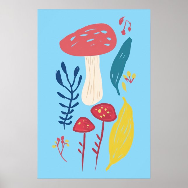 Poster Ilustração de cogumelo (BLUE BKGRD) (Frente)