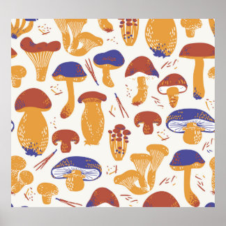 Poster Ilustração de Cogumelos Comestíveis Vintage